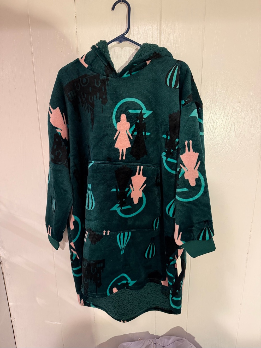 Cozy Hooded Plush Pullover  in Teal & Pink